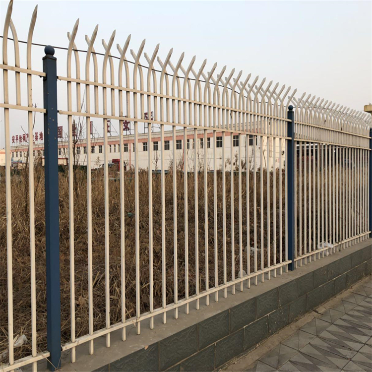 围墙蓝白色铁围栏财润丝网供应小区铁管围栏异型定制