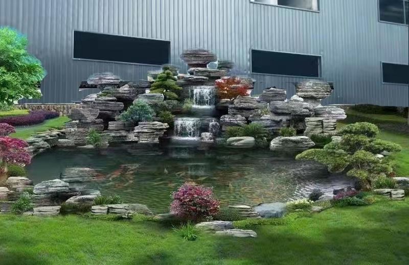 山东冠县假山厂家大型水泥假山花园假山鱼池批发设计